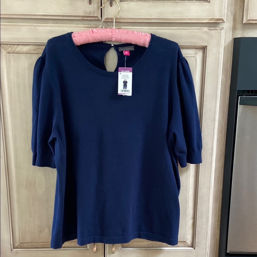 Vince Camuto Navy Blue Women's sweater Top sz XXL short sleeve NWT